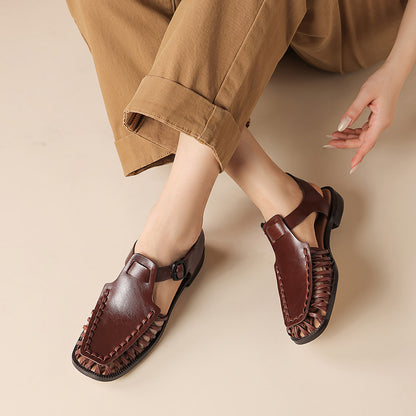 Women's Handmade Oil - Tanned Leather Fisherman Sandals, Cross - Strap Square To