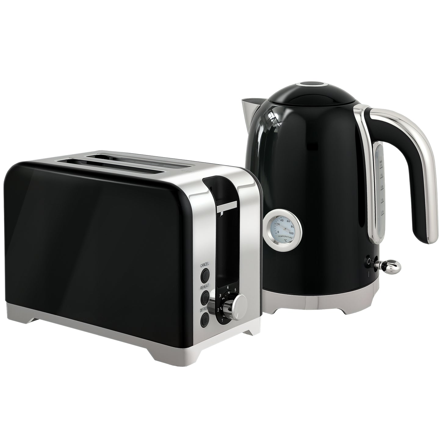 Set grille-pain et bouilloire au design rétro, noir