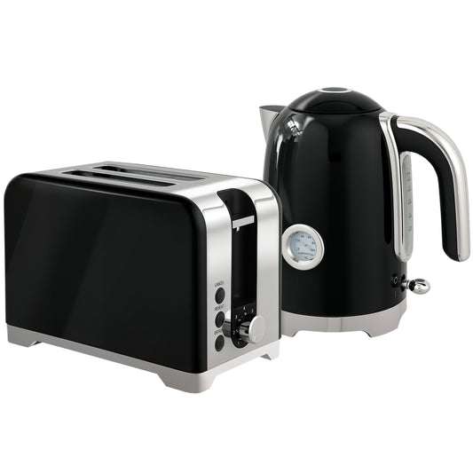 Set grille-pain et bouilloire au design rétro, noir