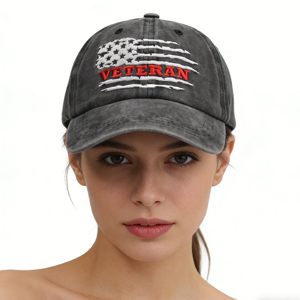 2pcs USA Patriotic Military Hat,Distressed Veteran Army Hat For Men Women, Adjustable Embroidered Wash Cotton Baseball Cap