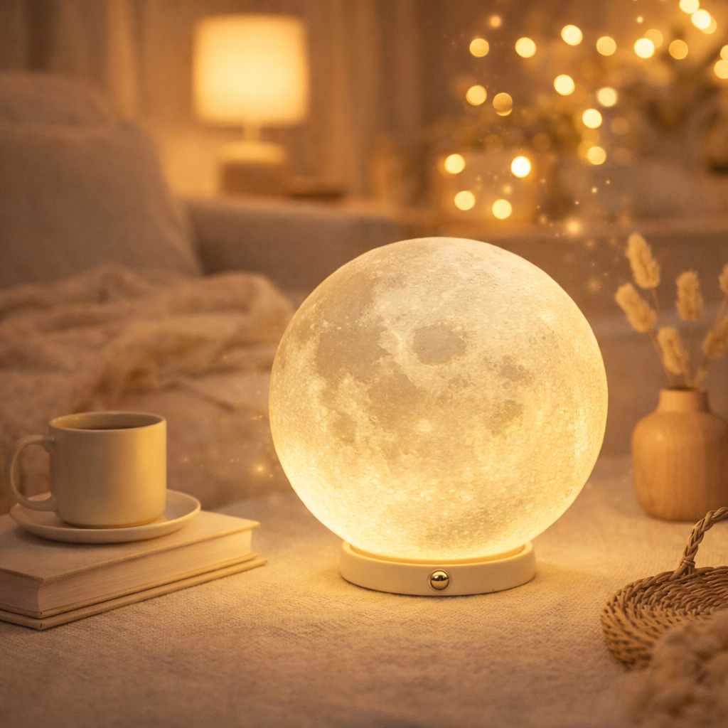 Lampe lune imprimée en 3D, rechargeable USB, lumière chaude, veilleuse lunaire réaliste pour chambre