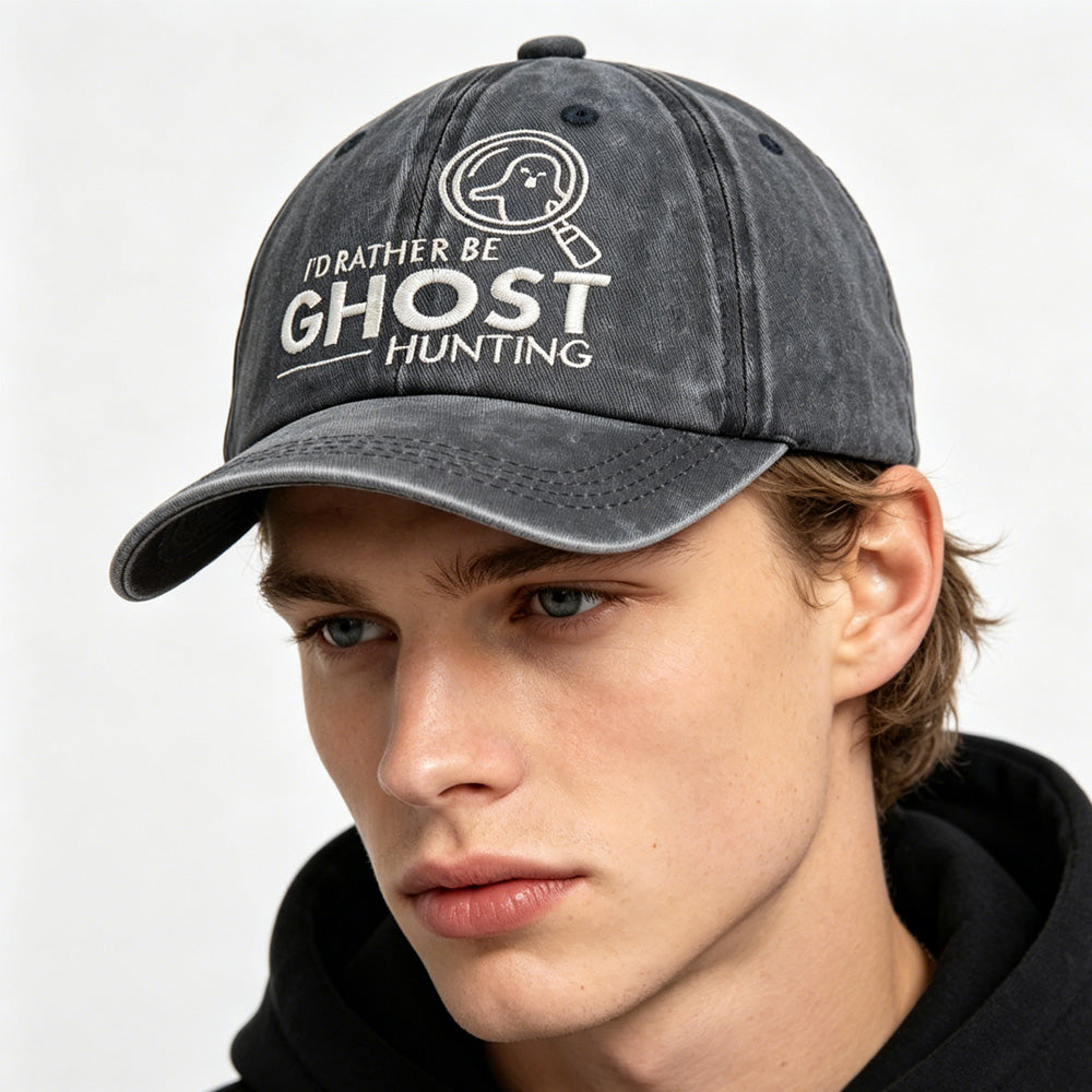 2pcs Ghost Hunting Baseball Cap, Embroidered Washed Cotton Hat, Retro Unisex Cap For Paranormal Fans