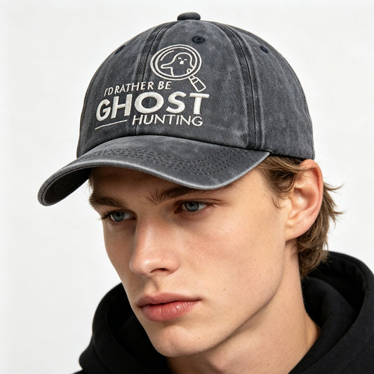 2pcs Ghost Hunting Baseball Cap, Embroidered Washed Cotton Hat, Retro Unisex Cap For Paranormal Fans