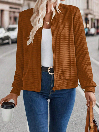 Cardigan Femme Manches Longues Zippé Uni - Décontracté