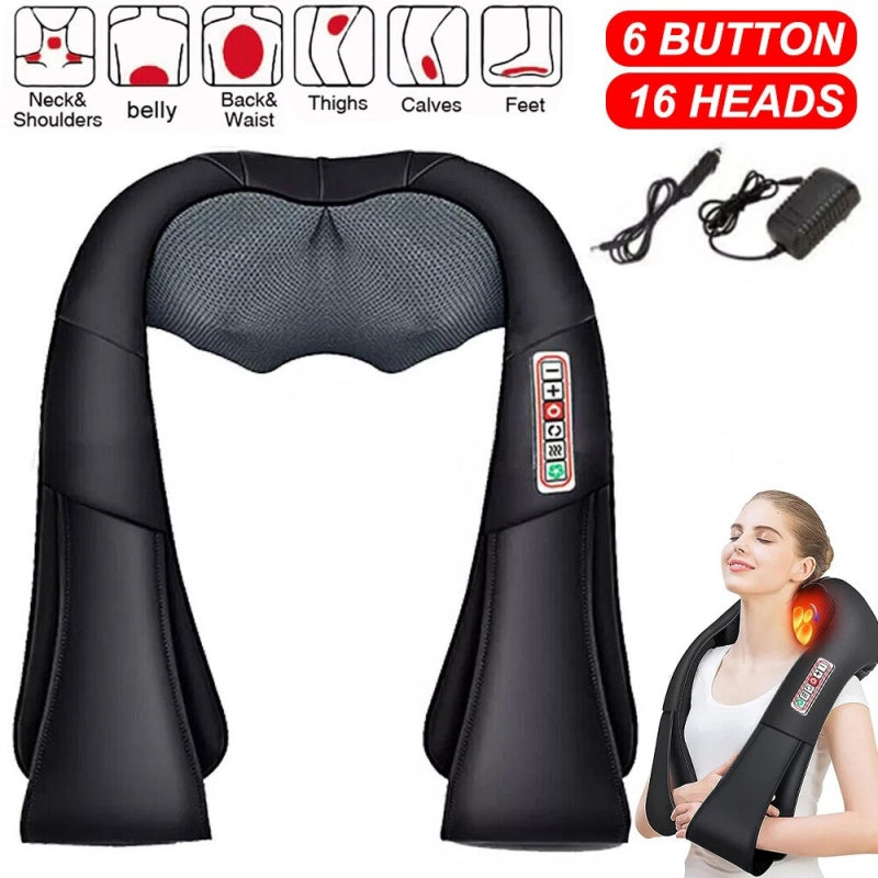 Electric Neck & Shoulder Massage Shawl Heated 8-Heads Back Pounding Massager