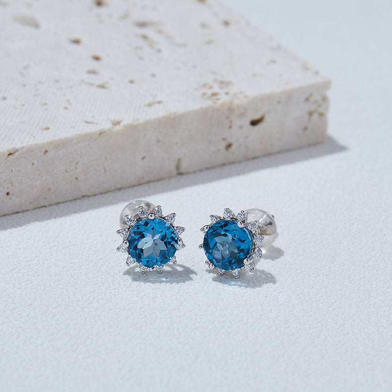 Boucles d'Oreilles Argent S925 Étoile - Cristal Bleu Naturel 6mm