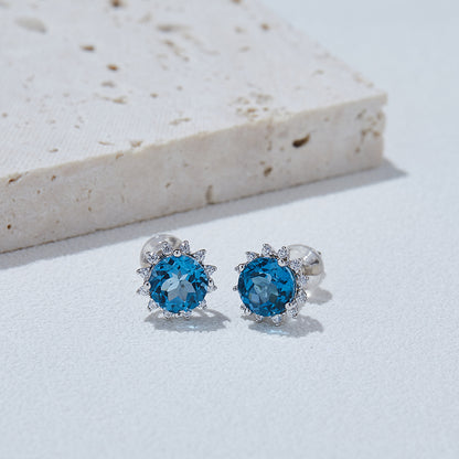 Boucles d'Oreilles Argent S925 Étoile - Cristal Bleu Naturel 6mm