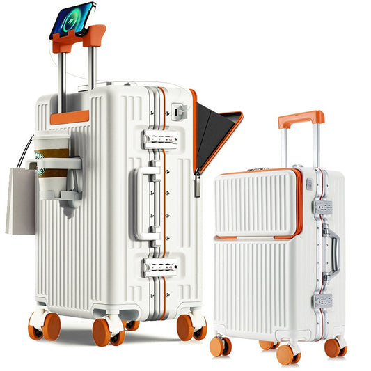 Valise à cadre aluminium 20 et 24 pouces, ouverture frontale, serrure TSA, roues multidirectionnelles