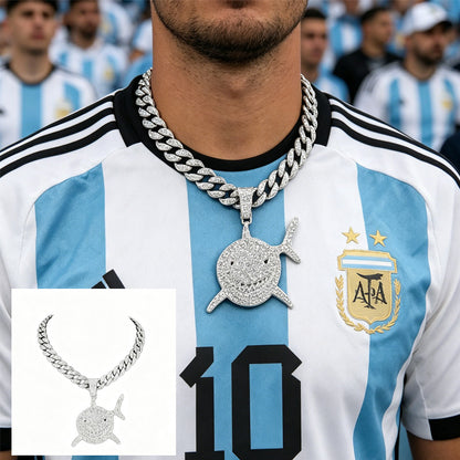 Collier Pendentif Football Strass Plaqué Or - Charm Requin
