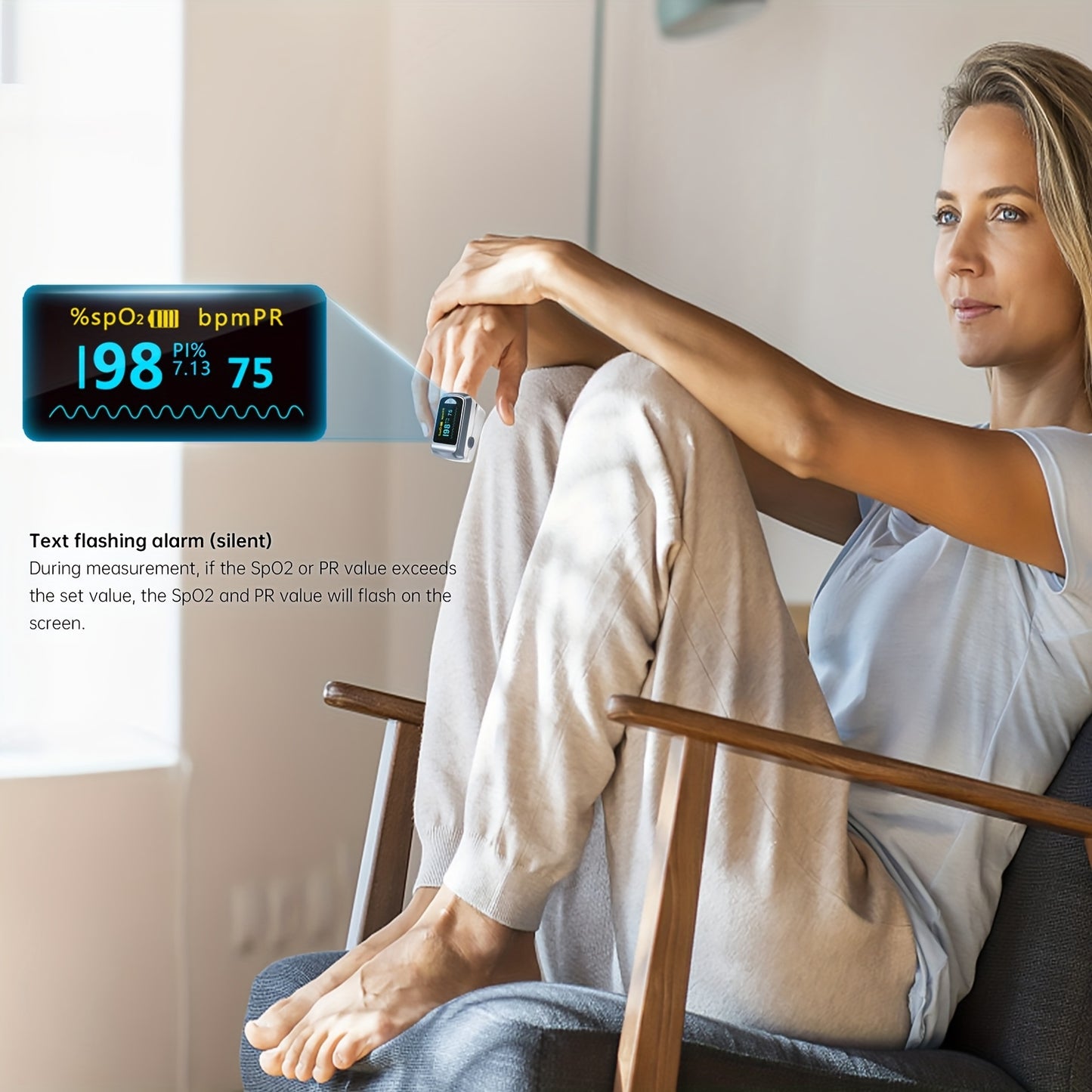 HEALTHTREE Pulse Oximeter Fingertip SpO2 Heart Rate Monitor - Blood Oxygen Saturation Monitor with LCD Display, Battery-Powered (AAA), Compact Design for Home, Travel & Aviation Use, Travel Health Tool, Modern Medical Device,