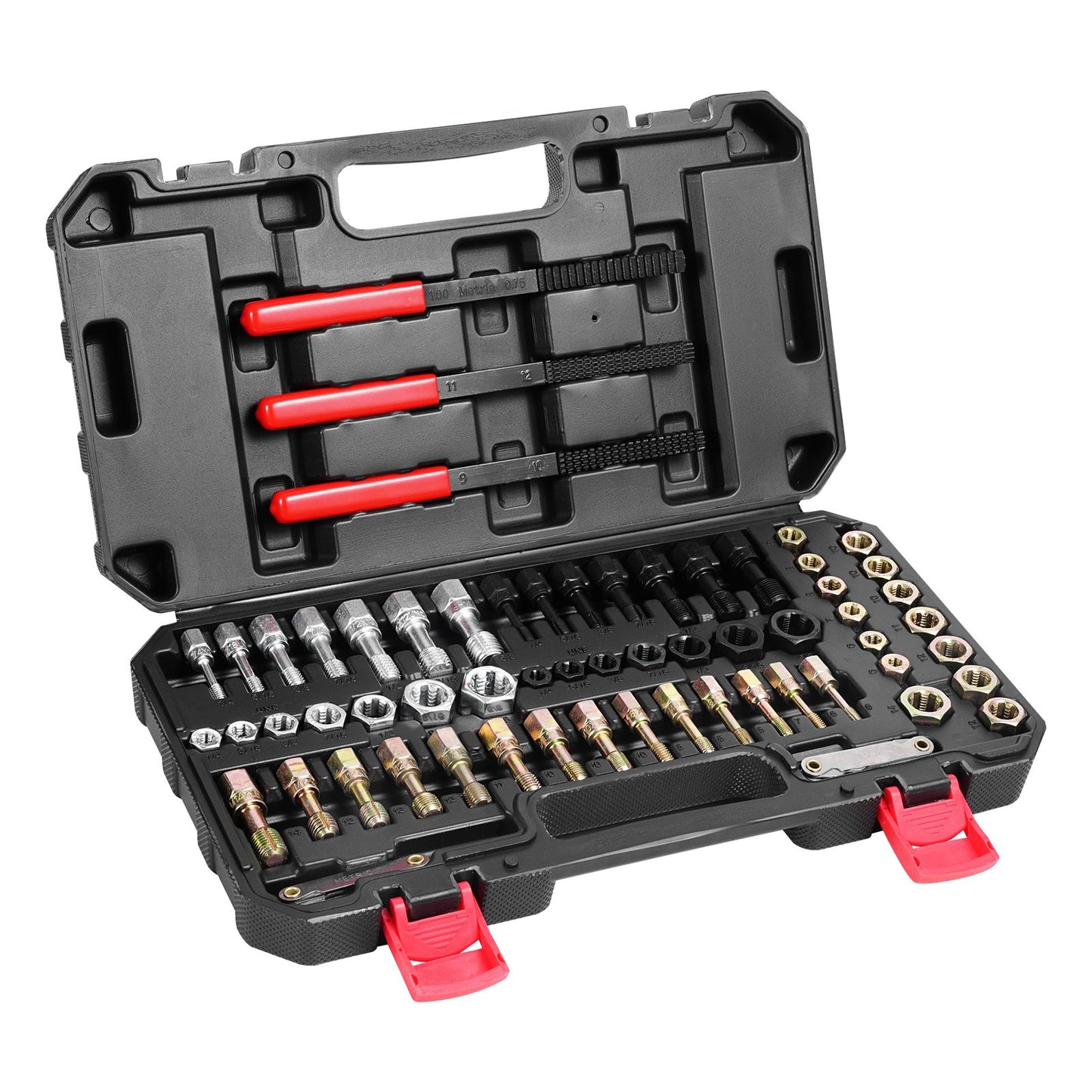 61-Piece Thread Chaser Set, UNC UNF And Metric Thread Restorer Tool, Rethreading Tool Kit With 28 Taps 28 Dies 3 Thread Files Storage Case, Heat Treated Steel, For Mechanics DIY Enthusiasts