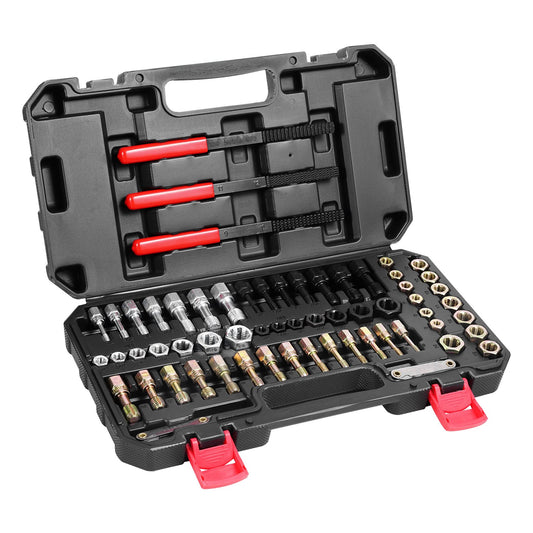 61-Piece Thread Chaser Set, UNC UNF And Metric Thread Restorer Tool, Rethreading Tool Kit With 28 Taps 28 Dies 3 Thread Files Storage Case, Heat Treated Steel, For Mechanics DIY Enthusiasts