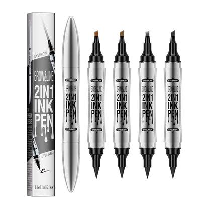 2 In 1 Microblading Eyebrow Pen, 4 Fork Tip, 3D Waterproof Magic Eyebrow Pencil