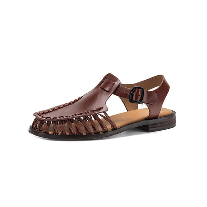 Women's Handmade Oil - Tanned Leather Fisherman Sandals, Cross - Strap Square To