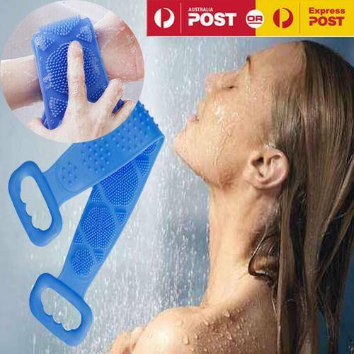 Bath Towel Silicone Exfoliating Back Strap Scrub Shower Body Scrubber Brush Wash  Blue