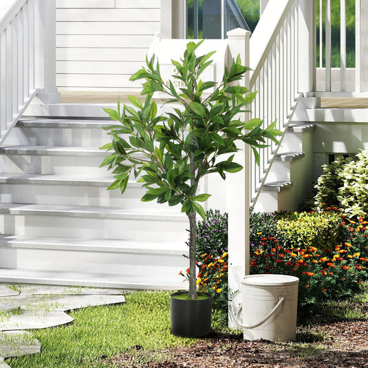 Potted Fake Plant, Lifelike Laurel Artificial Tree With 345 PEVA Leaves For Home Decor, Green