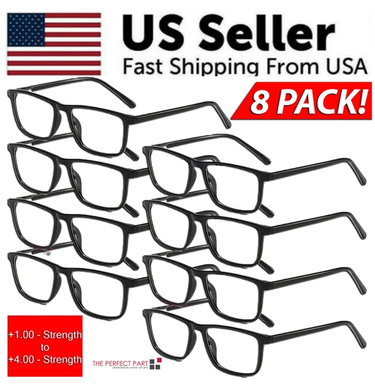 Reading Glasses Mens Womens Unisex Readers Eyeglasses 8 Pack Glasses New Square