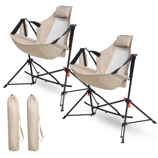 Chaise hamac de camping pliante en aluminium avec coussin et porte-gobelet, kaki, lot de 2