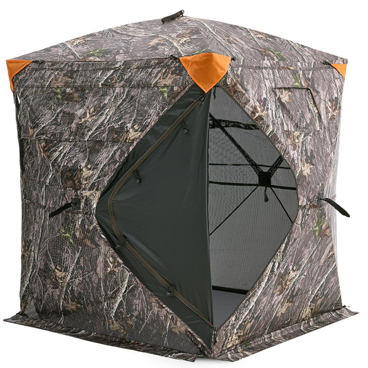 Hunting Blind, 270° See Through Ground Blind, 1-2 Person Pop Up Deer Blind For Hunting With Carrying Bag, Portable Resilient Hunting Tent, One-Way See-Through Mesh For Turkey And Deer Hunting