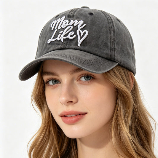 Mom Life Embroidered Baseball Cap,Washed Cotton Adjustable Hat For Women, Vintage Low Profile Sun Hat