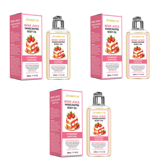 Only Supports Self Pickup With Waybill Amococo Strawberry Shortcake Body Juice Oil, 220ml Handcrafted Moisturizing Body Oil For Dry Skin, Long-Lasting Fragrance Body Massage Oil, Natural Plant-Based L