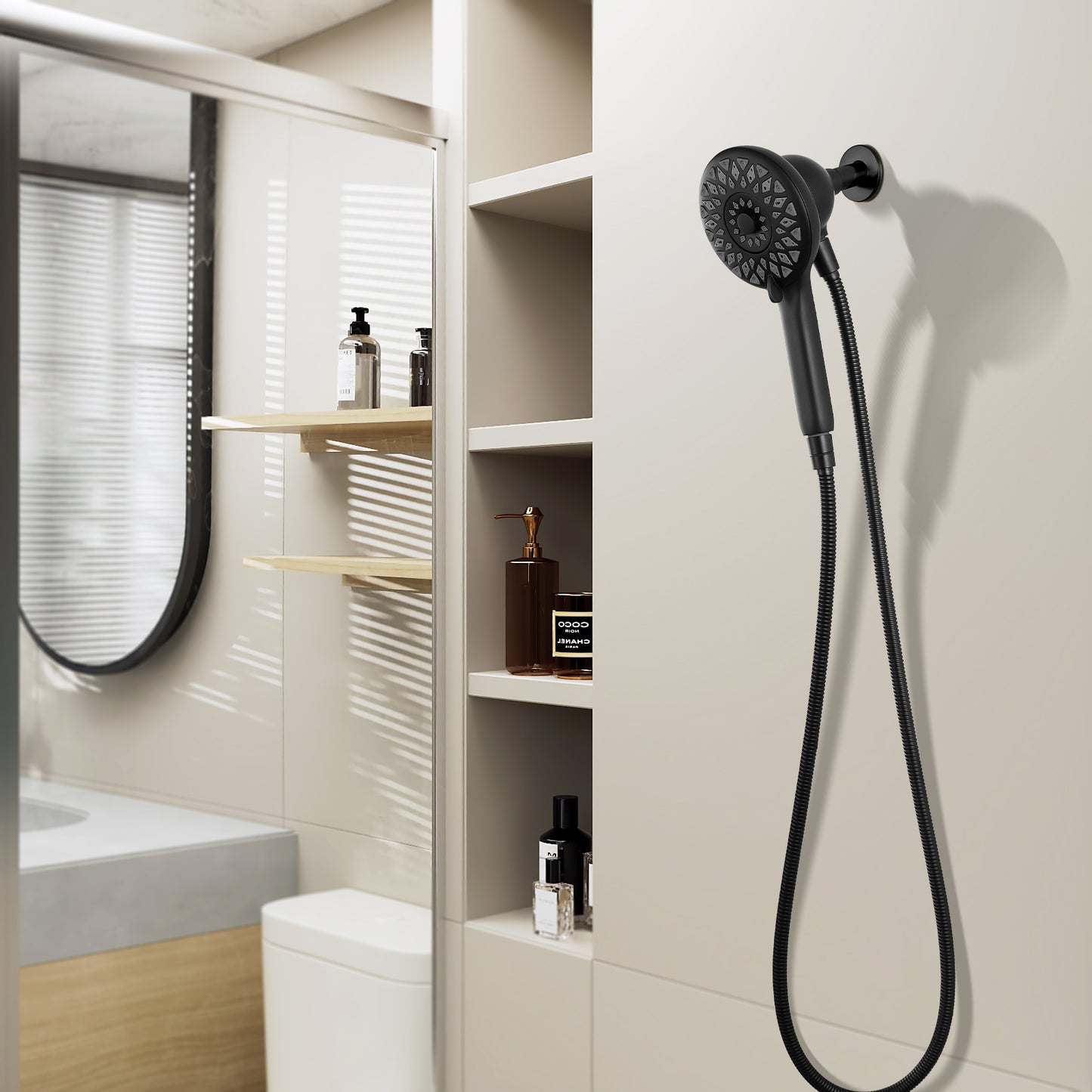 High Pressure Shower Heads 6 Spray Mode, Magnetic Shower Head For Bathroom, Matte Black Handheld Shower With 60 Inch Stainless Steel Hose