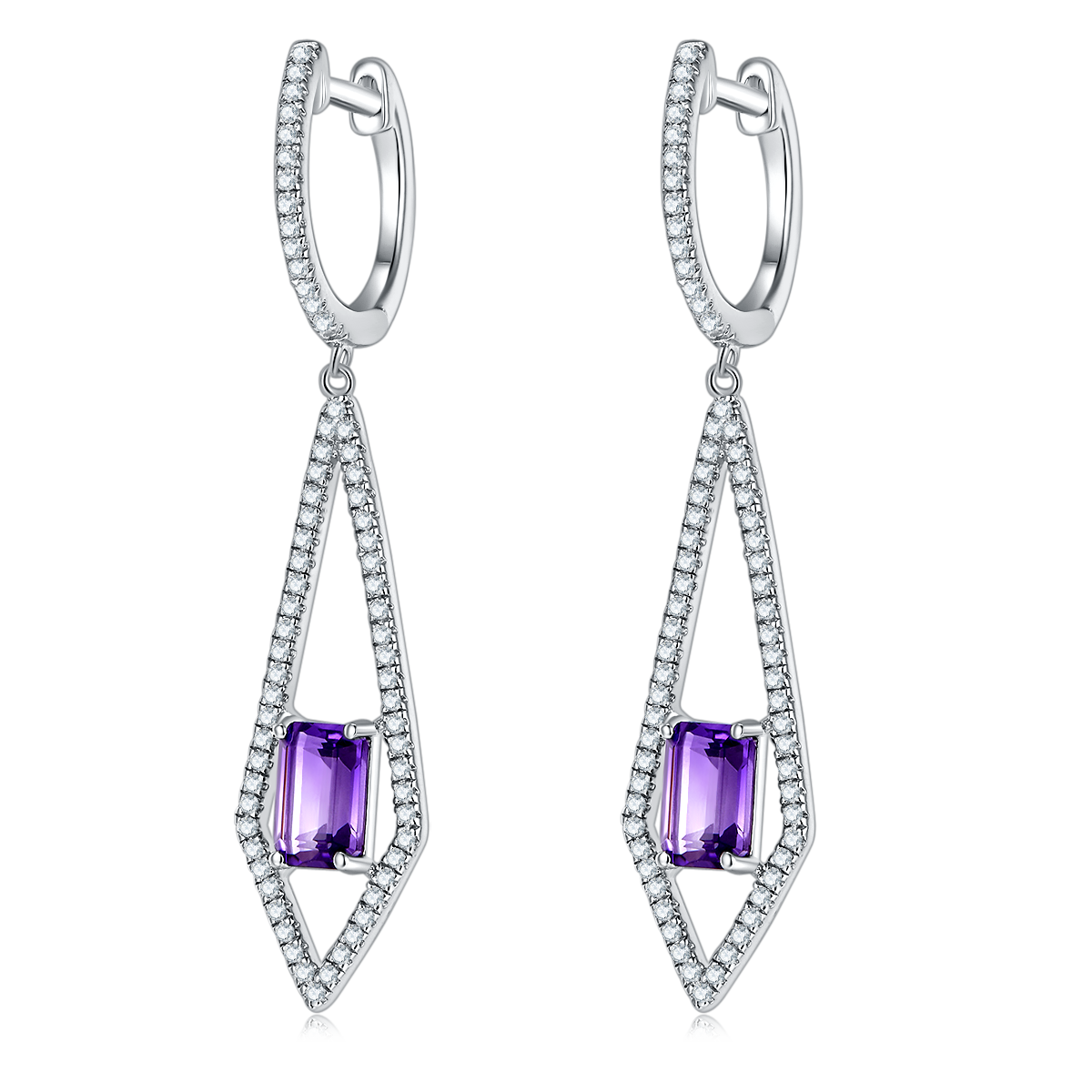 Boucles d'Oreilles Pendantes Argent S925 - Améthyste Naturelle