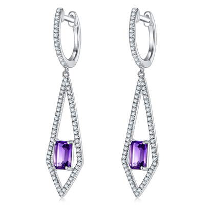Boucles d'Oreilles Pendantes Argent S925 - Améthyste Naturelle