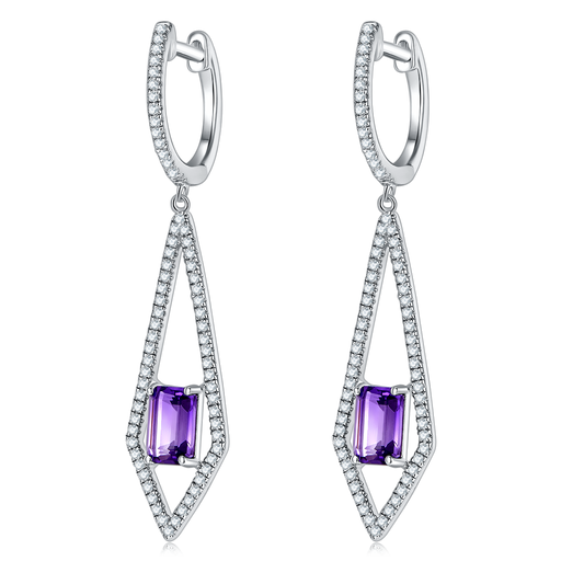 Boucles d'Oreilles Pendantes Argent S925 - Améthyste Naturelle