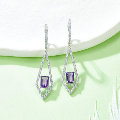 Boucles d'Oreilles Pendantes Argent S925 - Améthyste Naturelle