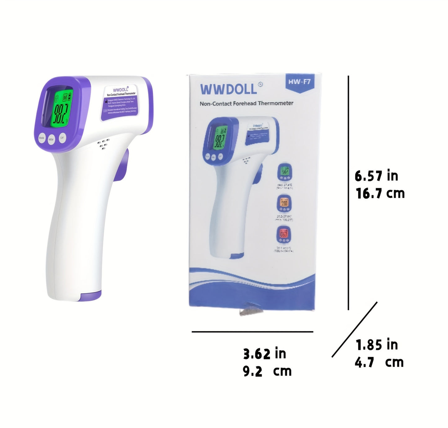 WWDOLL Infrared Forehead Thermometer for Adults - Non-Contact for Formula, Cold & Flu, And Body Temperature (Batteries Not Included, 2x4AAA Batt. Req.) - Accurate Sensor, Fast Response, Fever Alarm, Memory, LCD Display - Idea