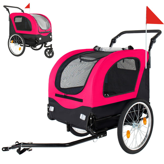 2-in-1  Bike Trailer & Pet Stroller For Dogs Up To 110lbs Foldable Pet Carrier Cart With Front Caster & 20   Quick Release Air-Filled Wheels, Breathable Mesh And PVC Rain Cover, Red