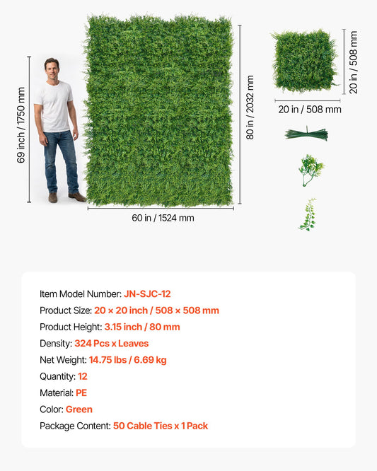 Artificial Plant Wall, 12PCS 20 X 20 In Artificial Boxwood Panels, Sun Protection Greenery Backdrop Privacy Hedge Fence, Fake Grass Screen For Wedding, Indoor, Outdoor Garden, Backyard