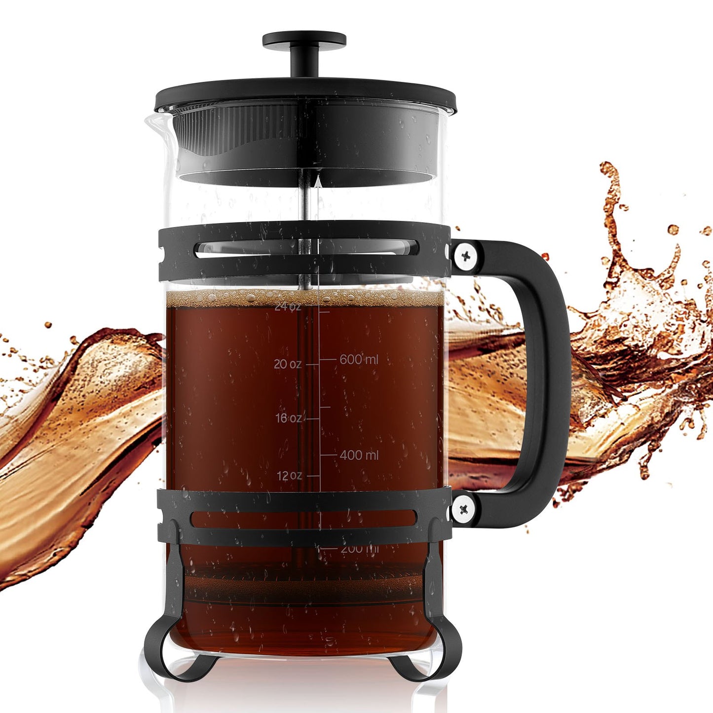 French Press Kaffeemaschine, 1 L Kaffeepresse Aus Borosilikatglas Teebereiter Mit Edelstahlfilter, Kaffeebereiter Für Camping Reisen Küche Restaurant, Kaffeezubereiter Schwarz