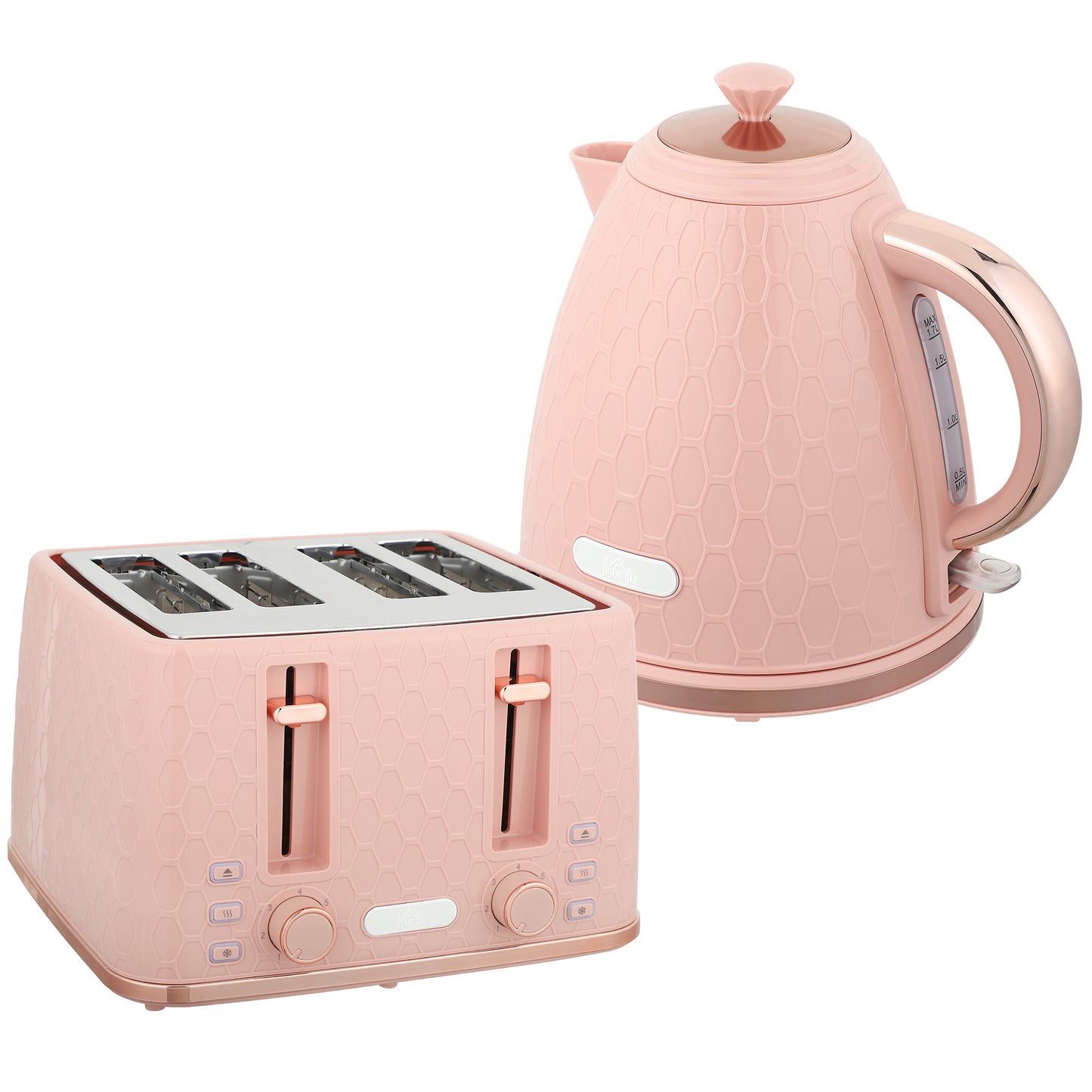 Set bouilloire et grille-pain, bouilloire 1,7 L 3000W ébullition rapide, grille-pain 4 tranches, rose clair