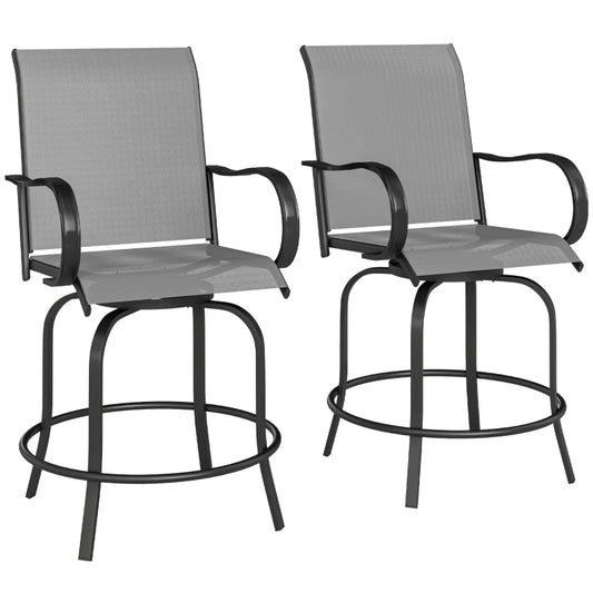 Tabourets de bar d'extérieur pivotants à 360°, hauteur bar, lot de 2, gris