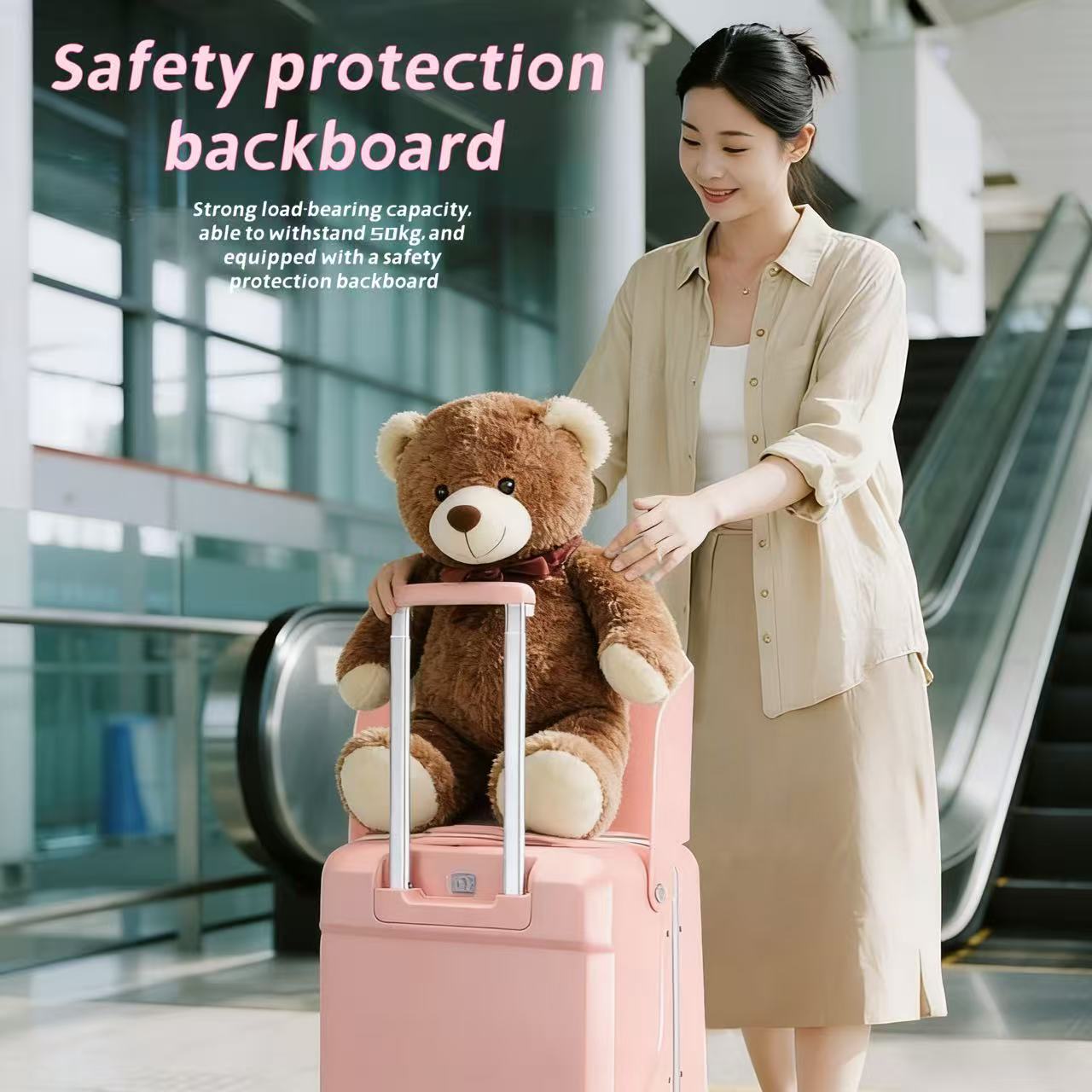 Valise enfant rigide 20 pouces avec siège pliable et dossier, port USB, roues pivotantes 360° et compartiment ordinateur