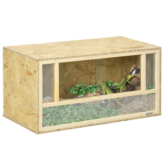 PawHut Reptile Terrarium Vivarium Habitat W Transparent Sliding Doors, Breathable Mesh, For Lizards, Horned Frogs, Snakes And Chameleons, 80 X 40 X 40 Cm