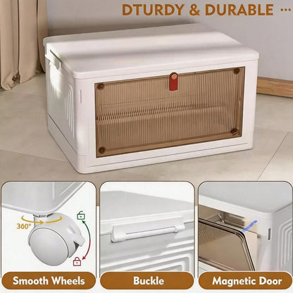 Foldable Stackable Pet Supplies Storage Bin With Wheels, Magnetic Door Collapsib
