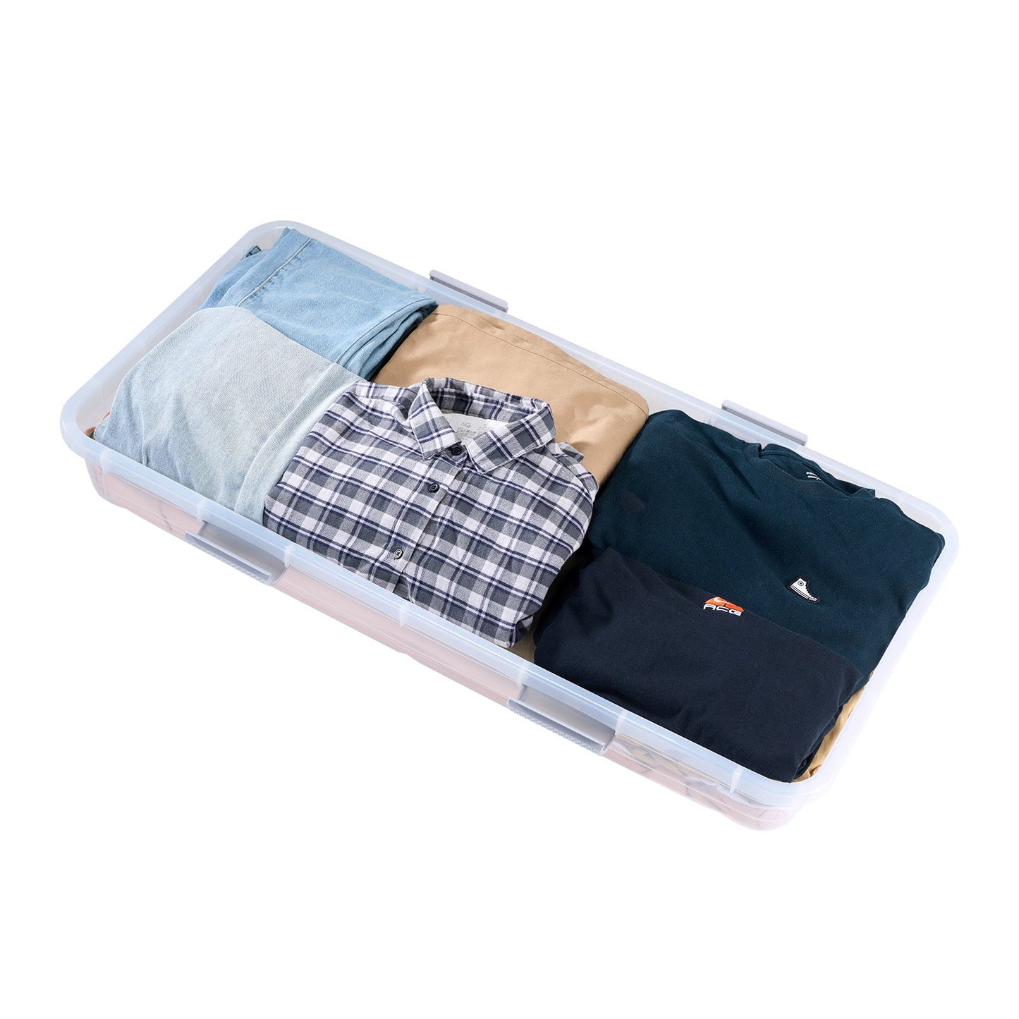 Under Bed Storage With Wheels, 39.8 X 20.1 X 5.9 Inch Underbed Containers, Underbed Shoes Organizer With Lid & Gray Latch, Rolling Under The Bed Storage Bins For Clothes Shoes Blankets, 2 Pack
