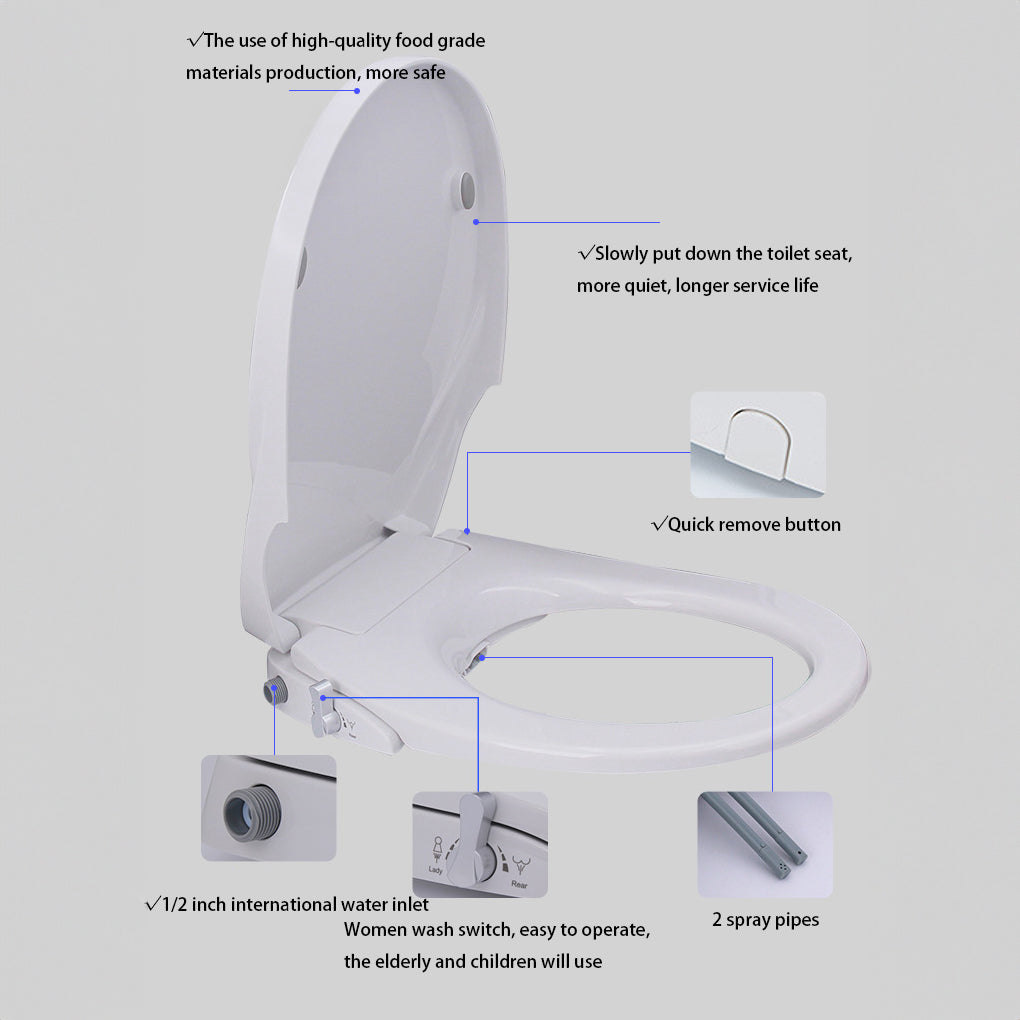 Non Electric Bidet Toilet Seat O Cover Bathroom Dual Nozzle Spray Water Wash