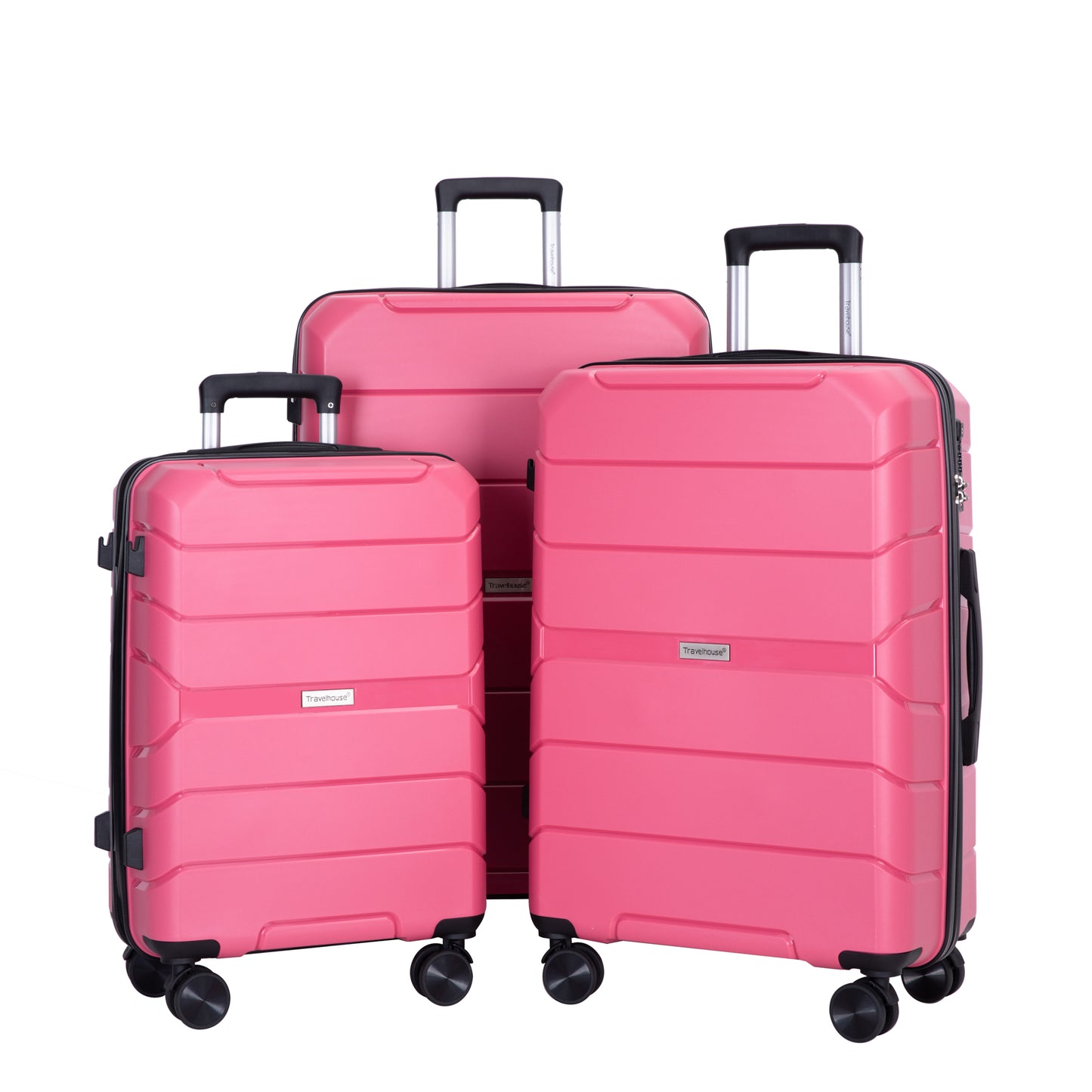 Ensemble 3 valises rigides PP, roues pivotantes, serrure TSA, 20/24/28 pouces, rose