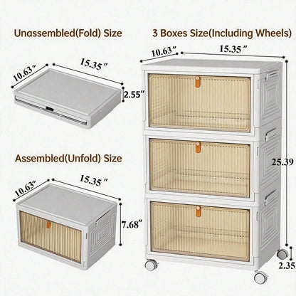 Foldable Stackable Pet Supplies Storage Bin With Wheels, Magnetic Door Collapsib