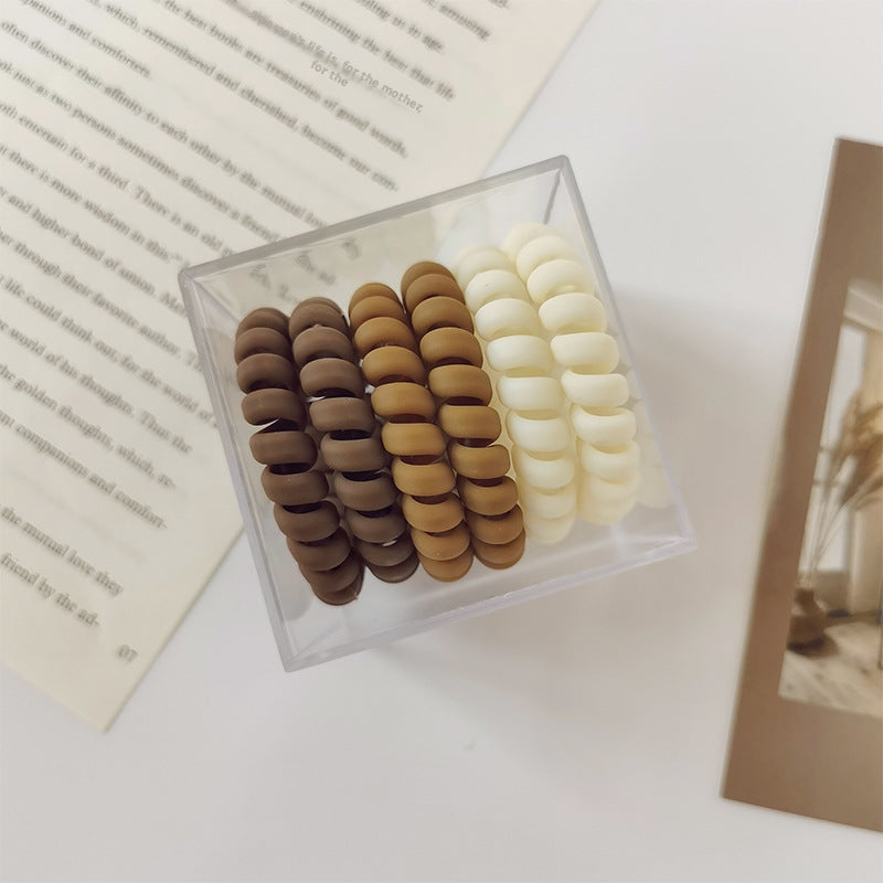 matte telephone cord hair circle-coffee + brown + rice-6 pieces-1 box
