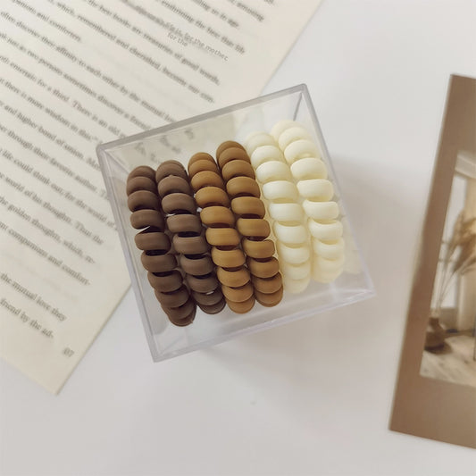 matte telephone cord hair circle-coffee + brown + rice-6 pieces-1 box