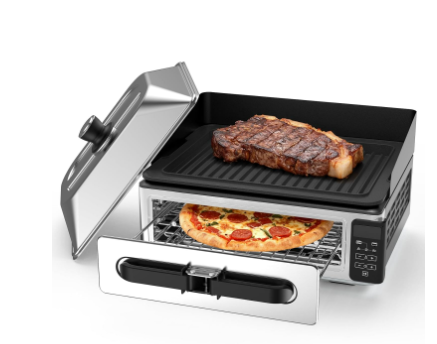 2-in-1 Countertop Grill And Oven Combination, Including Baking Trays-splash-proof Covers-breadcrumb Trays