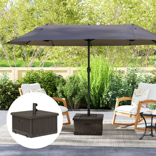 3-in-1 Outdoor Umbrella Base With Wheels And Handles, End Table, Flower Box Planter With Hole, 175 Lbs. Capacity, Brown