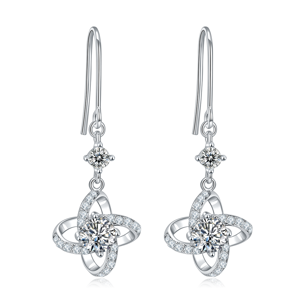 Boucles d'Oreilles Trèfle Argent S925 Moissanite 0.5ct