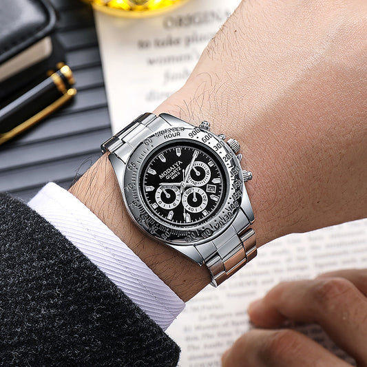 Silicone Steel Band Calendar Watch For Men Quartz Timepiece