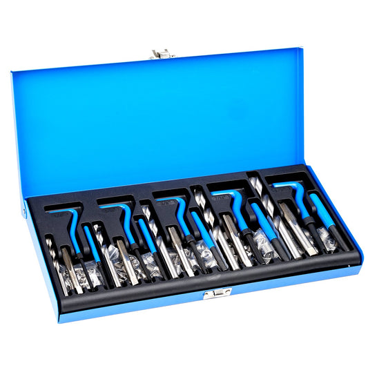 Helicoil Thread Repair Kit, 131-Piece SAE HSS Drill Helicoil Repair Kit, 1/4" 5/16" 3/8" 7/16" 1/2"UNC Rethreading Tool Kit With Drill Bits Thread Inserts Taps Breakoff Installation Tools